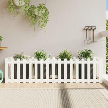 Jardinera elevada de madera de pino macizo con valla blanca 200x50x50cm