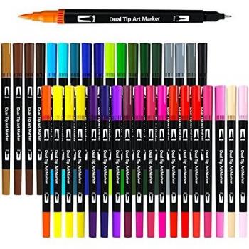 Rotuladores Lettering 36 Colores Rotulador Doble Punta Pincel y Punta Fina Acuarelables Brush Pen Marcadores para Niños Lettering Arte Dibujo Caligrafía Libros para Colorear