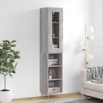 Aparador de madera contrachapada gris Sonoma 34,5x34x180 cm con 3 estantes, mueble de almacenaje para salón, buffet y armario auxiliar