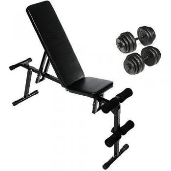 Physionics - Banco de Musculación Ajustable Aprox. 133/33 Cm con Juego de Pesas de Diferentes Tamaños - Varias Posibilidades de Entrenamiento