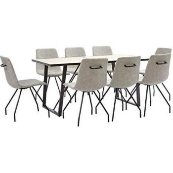 vidaXL Juego de Comedor 9 Piezas de Cuero Sintético Mobiliario Decoración Interior Casa Hogar Robusto Duradero Resistente Funcional Práctico Útil Gris