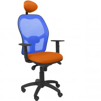PIQUERAS Y CRESPO Modelo Jorquera - Silla de oficina ergonómica con mecanismo sincro, brazos regulables y ajustable en altura - Respaldo de malla transpirable en color azul y asiento tapizados en tejido BALI color naranja