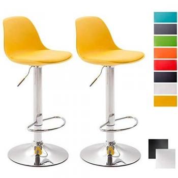 Set de 2 Taburetes de Bar Kiel en Polipropileno y Similicuir Cromado Amarillo, Ajustables en Altura