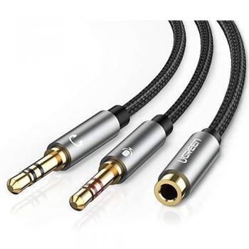 UGREEN Adaptador Jack Micro y Auriculares, Cable Separador de Audio y Micrófono con HiFi Sonido, Mic Audio Splitter Jack 3.5mm 1 Hembra a 2 Macho Compatible con Gaming Cascos de PS4/Xbox, EarPods, PC