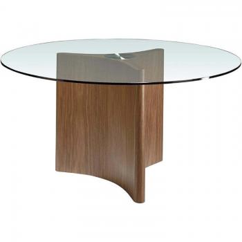 Mesa Comedor Redonda Cristal Templado Angel Cerdá 1094C, Nogal, Chapa Nogal, Ø150 x 75 cm