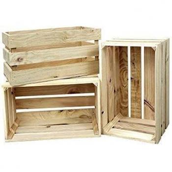 Decowood - Pack 3 Cajas Grande en Madera de Pino Natural - 49 x 30,5 x 25,5 cm