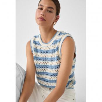 Striped Crochet Vest in Vanilla - Size L