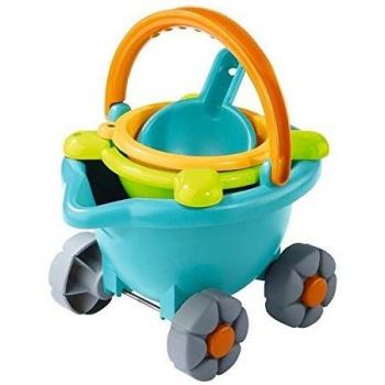 Set de Juguetes de Playa HABA - 4 Piezas Anidables para Niños con Cubo de Arena Portátil, Tamiz, Pala y Cubo con Ruedas