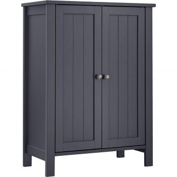 Armario de baño con 2 puertas y balda ajustable, solución de almacenaje eficiente, 60x30x80 cm, blanco y gris
