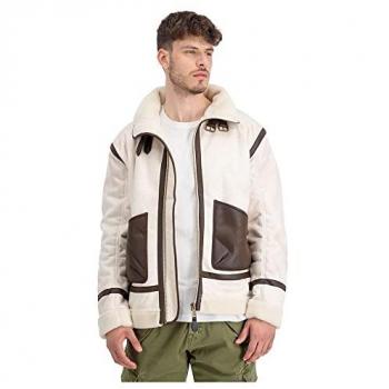 Alpha Industries Men's B3 Arctic Vintage White Leather Jacket, Size S