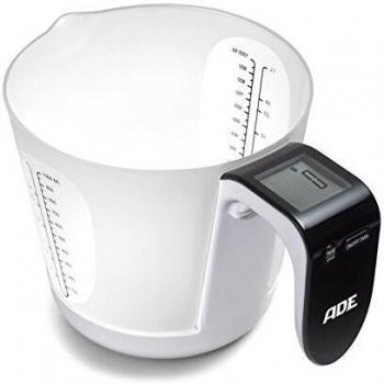 ADE Balanza digital con vaso medidor KE919 Franca, vaso medidor con balanza, balanza de cocina con vaso medidor para pesar / medir, vaso medidor electrónico, blanco/negro