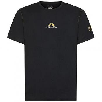 Camiseta de montaña La Sportiva Promo Fleece para hombre, manga corta, color negro con detalles amarillos, talla L