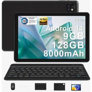 Tableta Doogee T10W 10.1 Android 14, 4GB RAM, 128GB ROM, Wifi y LTE, Color Negro con teclado, ratón y stylus