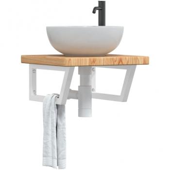 Estante de lavabo de pared de acero y madera maciza de roble marrón vidaXL