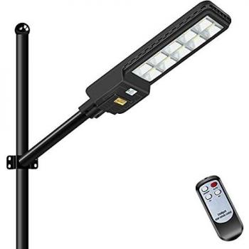 LEDMO 500W Farola Solar LED Para Exteriores con Panel Solar, Farola Solar de 500W 6500K con Sensor de Movimiento Crepuscular y de Radar,660 LEDs, 44000 mAh, Control Remoto,Impermeable IP65