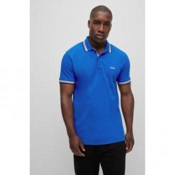 BOSS Green Paddy Contrast Mens Polo NOS - Medium Blue 420 - Size S - Male