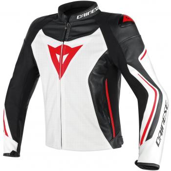 Dainese-ASSEN PERF. Chaqueta de piel, Blanco/Negro/Rojo-Lava, Talla 58