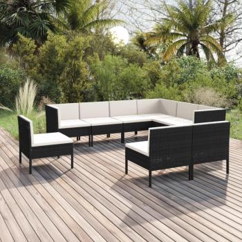 9-Piece Black Poly Rattan Garden Lounge Set with Cushions
