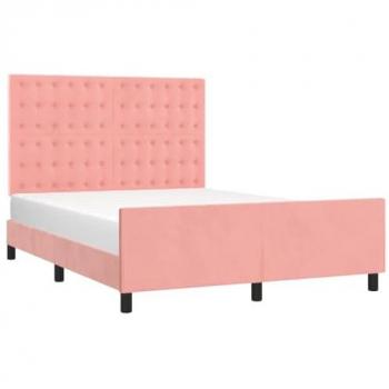Estructura de cama con cabecero tapizado en terciopelo rosa 140x200 cm sin colchón