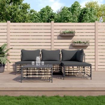 5-Piece Anthracite Poly Rattan Garden Lounge Set with Cushions