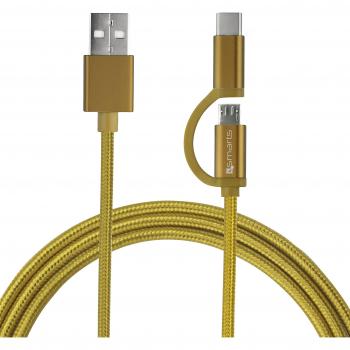 4smarts 468547 USB de a a Micro USB/USB de c Cable de datos con cable de tela abrigo, 1 m Longitud Oro
