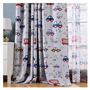 Juego de 2 cortinas opacas para Caricatura Niños habitación de los Niños, metal, Cartoon Car, 230*140 cm