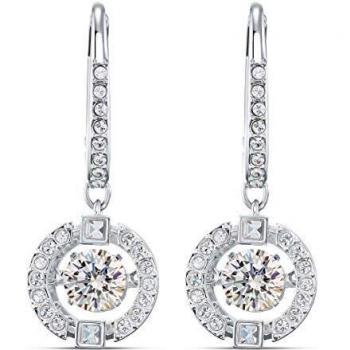 Swarovski Women's Sparkling Dance Earrings, Pair of Pierced Earrings with White Swarovski Crystals, Rhodium Plated