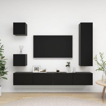 Juego de mueble para TV de 5 piezas aglomerado negro con acabado en madera negra