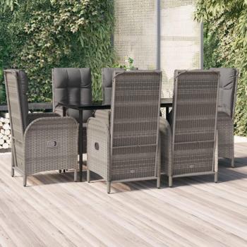 7-Piece Black and Grey Poly Rattan Garden Dining Set with Cushions