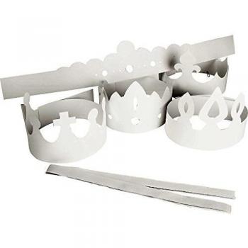 Coronas de Papel, Altura: 10-16,5 cm, Longitud: 60 cm, Color: Blanco, Paquete de 5 Unidades