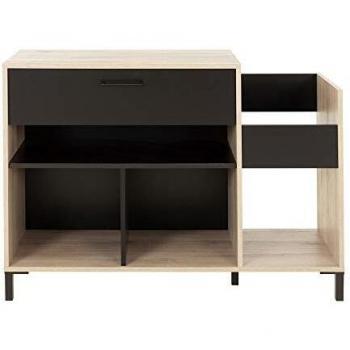 Mueble para vinilos y tocadiscos JAZZY - Compartimentos - Color roble y negro - Dimensiones: 115 x 40 x 81 cm