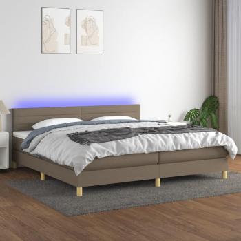 Cama box spring con colchón blando LED 200x200 cm en tela gris taupe