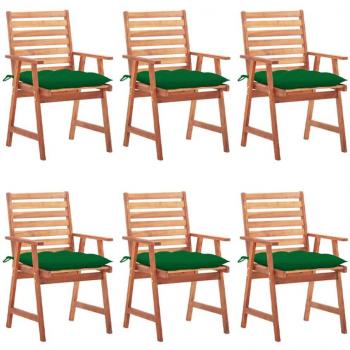 Outdoor Dining Chairs Set of 6 with Cushions Solid Acacia Wood