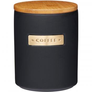 Azucarero Hermético de Cerámica con Tapa de Bambú, Capacidad 1 Litro - Negro/Madera