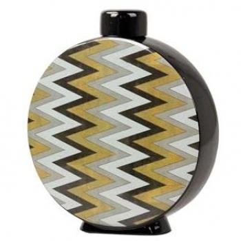 Tibor Decorativo de Cerámica Zig Zag 28x8x33 cm - Complemento Perfecto para Cualquier Hogar en Negro, Blanco, Gris y Dorado