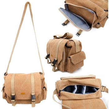 DURAGADGET Bolso Canvas Marrón para Cámaras DSLR/SLR/Bridge/CSC - con Bandolera Ajustable Y Numerosos Compartimentos