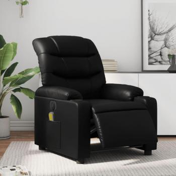 Silla de masaje reclinable eléctrica de cuero sintético negro Vidaxl