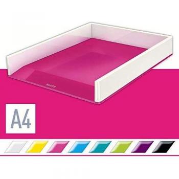 Leitz Bandeja de sobremesa WOW con combinación dual de color, A4, Blanco/Fucsia metalizado, 53611023