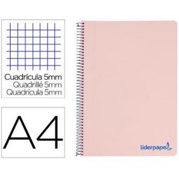 Cuaderno Espiral Liderpapel A4 Micro Wonder Tapa Plástico 120H 90 gr Cuadro 5 mm 5 Bandas 4 Taladros Color Rosa