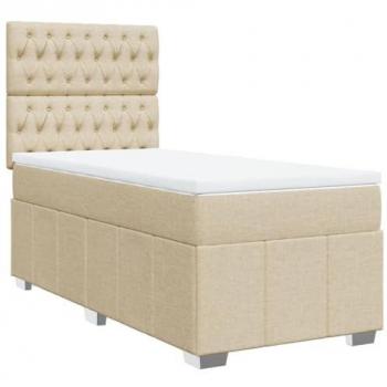 Cama box spring suave con colchón tela color crema 90x190 cm