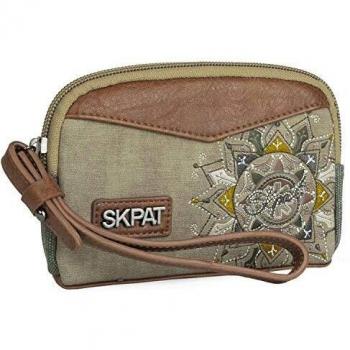 SKPAT - Bolso de Mano de Mujer Pequeño con Asa. Cartera Monedero. Lona y Cuero PU. Caja Regalo. Diseño Calidad. Práctico Cómodo y Resistente. Paseo Fin de Semana. 303905, Color Marron