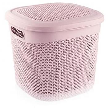 Cesta Mediana Cuadrada con Tapa Rosa 15 Litros 7house