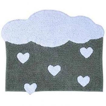 Happy Decor Kids -Alfombra Lavable Raining Hearts 100% Algodón Natural -Gris, Blanco- 100 x 120 cm