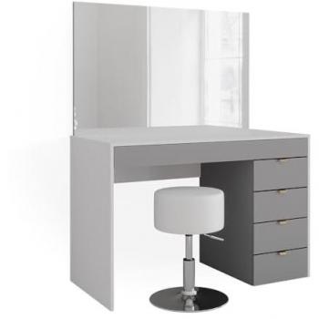 Tocador Elise Moderno Blanco/Gris 115 cm con Taburete y Espejo