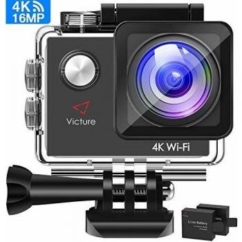 Victure Cámara Deportiva 4k WiFi Camara Acción Deporte Acuatica Sumergible 30m Pantalla LCD 2.0 Inch Videocámara Multifuncional Foto de Ráfaga 2 Baterías de 1050mAh con Accesorios Kit