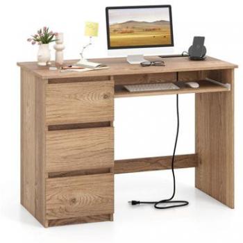 42-Inch Rectangular Engineered Wood Computer Desk with Keyboard Tray and Power Outlet