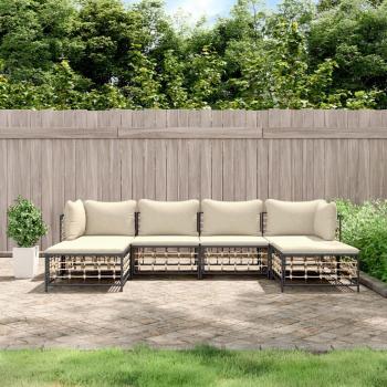 6-Piece Anthracite Poly Rattan Garden Lounge Set with Cushions