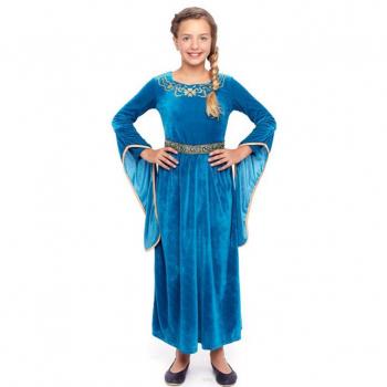 Partilandia Disfraz de Princesa Vikinga o Medieval Azul para niña