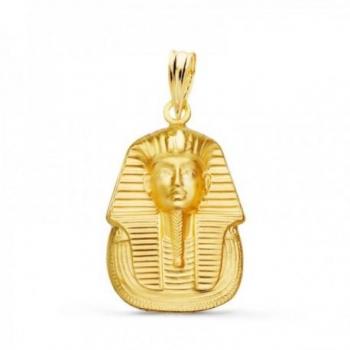Colgante Faraón Egipcio Tutankamón Oro 18k con relieve matizado de 20 mm.