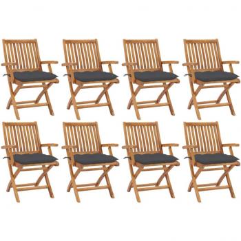 Folding Teak Garden Chairs with Cushions - 8 Piece Set